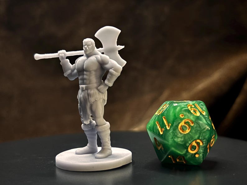 Half Orc Barbarian /w Greataxe D&amp;D 5e Miniatures 3D Printed Minis ...