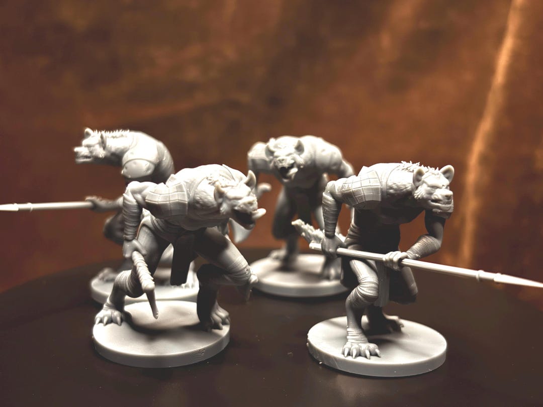 Gnoll Pack of 4 D&amp;D 5e Miniatures 3D Printed Minis Dungeons and Dragons ...
