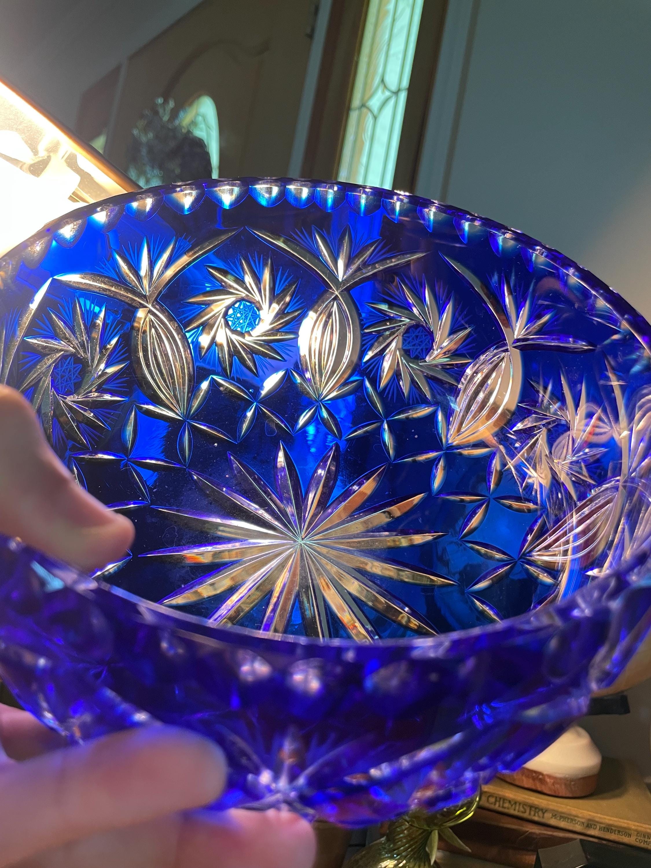 Vintage Sawtooth Pinwheel Cut to Clear Crystal Cobalt Blue