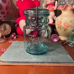 Antique 1908 #1 Blue Ball Bale Wire Handle Pint Jar Country Farmhouse Shabby Chic Decor Jelly Jam Canning