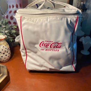 Vintage Vinyl White Drink Coca Cola in Bottles Coke Advertising Cooler Bag