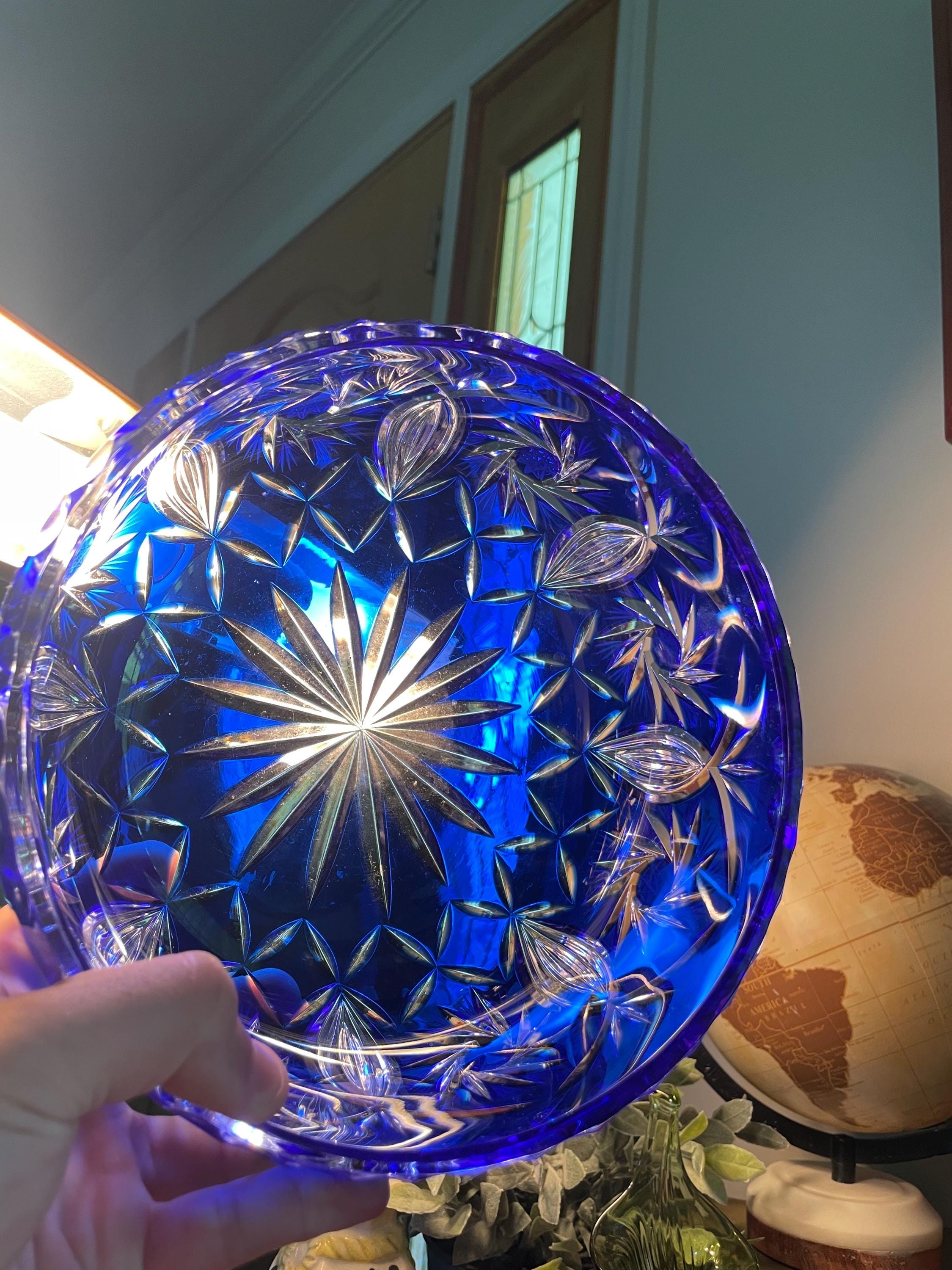 Vintage Sawtooth Pinwheel Cut to Clear Crystal Cobalt Blue