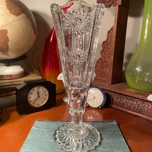 Antique Vintage American Brilliant Cut EAPG Clear Pressed Glass Vase
