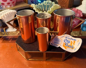 Stunning Vintage NIB Old Dutch Set of Copper and Brass Measuring Cups With Rack