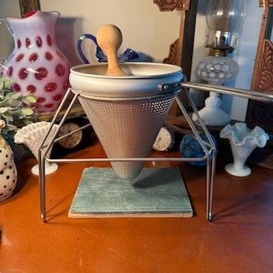 Vintage Metal Aluminum Fruit Vegetable Juicer Colander Sieve with Pestle