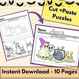 Halloween Cutting Practice for Preschoolers – Digital Download. Halloween worksheets. Activity for kids. Halloween coloring.