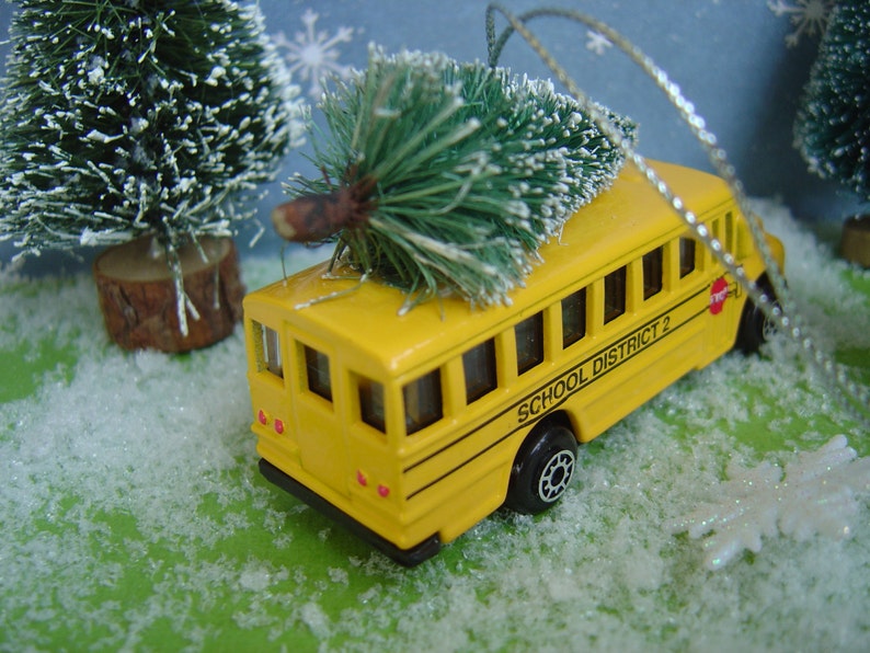 School bus with Christmas tree ornament Etsy