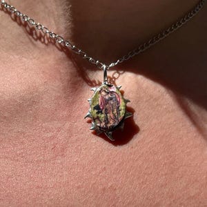St Michael & Dragon Pendant: Medieval Resin Charm Necklace with Print