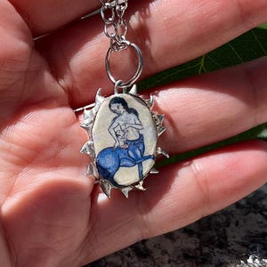 Mother Centaur Necklace: Medieval Art Pendant, UV Resin & Soft Solder