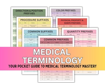 Medical Terminology Study Guide – Prefixes & Suffixes Flashcards – Nursing Cheat Sheet – Instant Digital Download