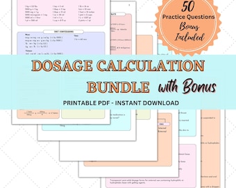 Nursing Dosage Calculation Bundle | Nursing Math Worksheets | Medical School Study Guide | Digital Pharmacology Printable | NCLEX Prep Tools