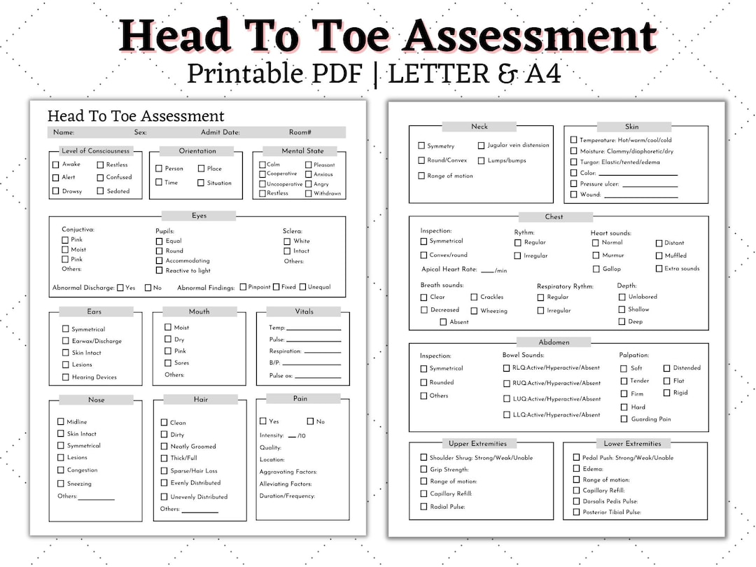 Head to Toe Assessment Nursing Template | Nursing Guide | Health ...
