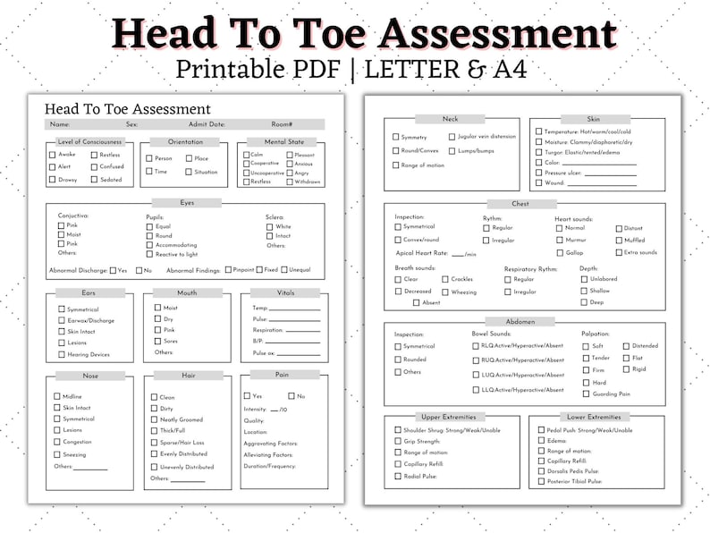 Head to Toe Assessment Nursing Template | Nursing Guide | Health ...
