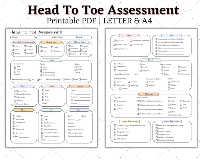 Head to Toe Assessment Nursing Template | Nursing Guide | Health ...