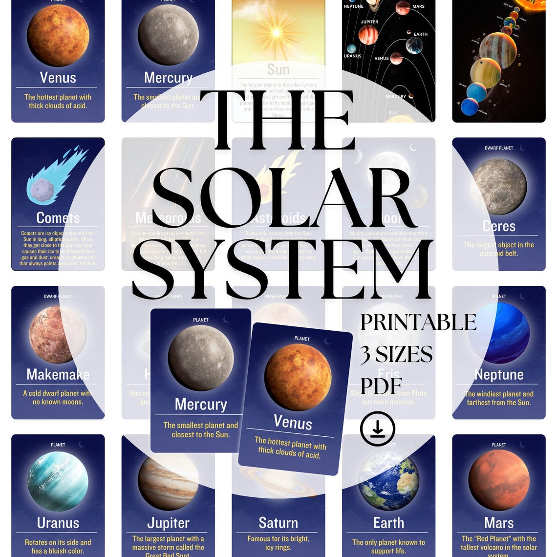20 Solar System Flashcards Printable, Space Vocabulary Card for Kids ...