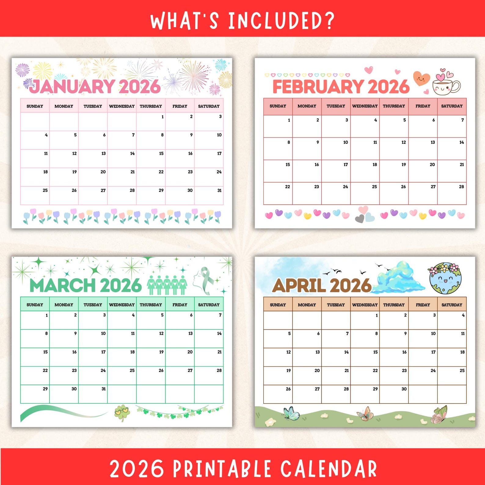 2026 Kids Calendar Printable: Pastel Monthly Planner (PDF) - Etsy