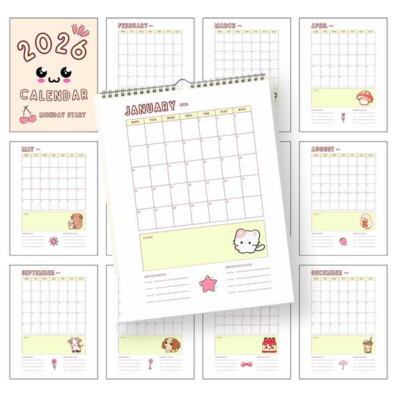 2026 Kawaii Calendar: Printable Monthly Planner (canva ...
