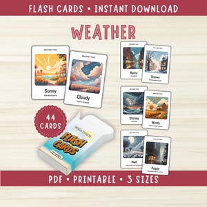 Carte mémoire d'apprentissage météo pour Montessori, carte mémoire de matériel pédagogique pour la salle de classe pour enseignants, cartes PDF imprimables pour enfants d'âge préscolaire pour maman