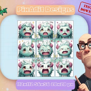 Schattig Monster Emote Pack | 9 Anime Chibi Twitch & Discord Emotes | Streamer Expressie Set | Directe Download | 112x112 PNG