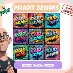 RAID BOMB Emote Pack V5 | 9 Explosieve Twitch Chat Emotes met Cartoon Bommen | Directe Download | 112x112 PNG