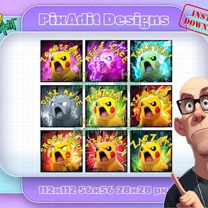 Pika Power Badge Pack | 9 Kleurgebaseerde Elektrische Twitch Badges | Progressie Sub Beloningen | Directe Download | 72x72 PNG