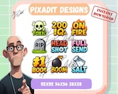 Twitch Tekst Emote Pack | 9 Streamer Emotes met Tekst | Chat Reacties & Hype Icons | Directe Download | 112x112 PNG