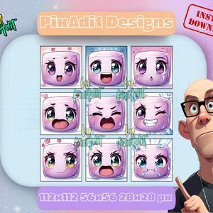 Schattig Kubus Emote Pack | 9 Anime Kawaii Twitch & Discord Emotes | Streamer Expressie Set | Directe Download | 112x112 PNG