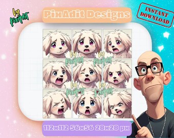 Cute Dog Emote Pack | 9 Anime-Style Puppy Twitch & Discord Emotes | Streamer Expression Set | Instant Download | 112x112 PNG