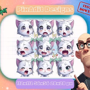 Cute Cat Emote Pack | 9 Anime-Style Kitten Twitch & Discord Emotes | Streamer Expression Set | Instant Download | 112x112 PNG