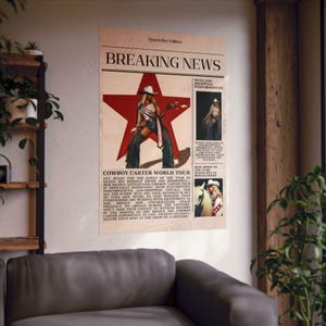 Póster personalizado de la gira mundial Cowboy Carter de Beyoncé / Accesorios para conciertos / Decoración de pared / Póster de portada de álbum / Decoración del hogar / Póster de periódico (PDF)