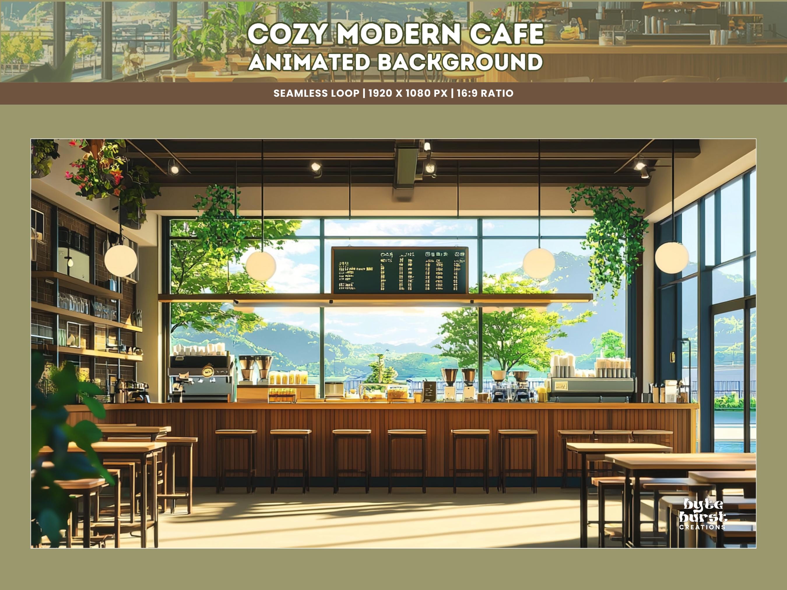 1x Aesthetic Animated Cafe Background Lofi Twitch Stream Overlay Cozy VTuber Wallpaper Digital Coffee Shop Scene for Streaming