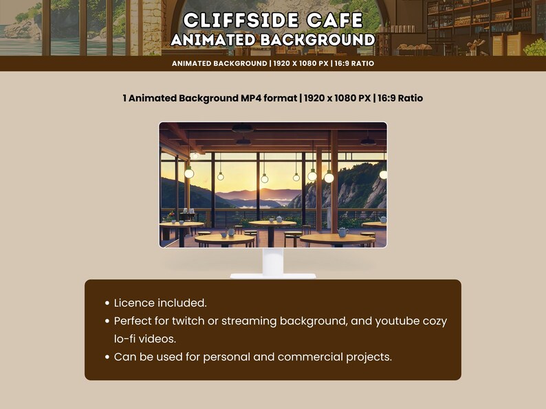 1x Aesthetic Cozy Cliffside Cafe Animated Background Lofi Twitch ...