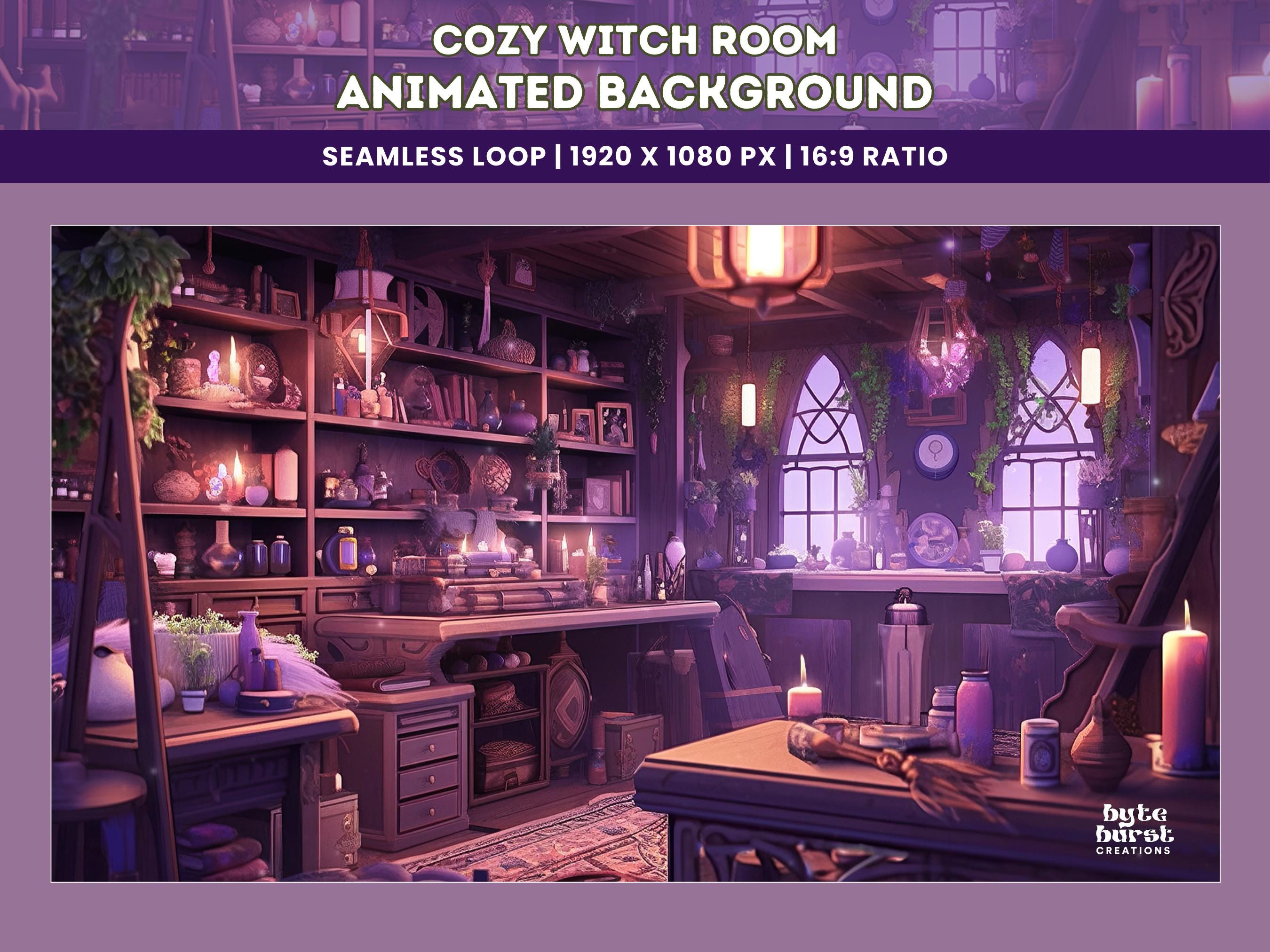Dark Purple Witch Room Animated Wallpaper Cozy Animated Background Loop ...