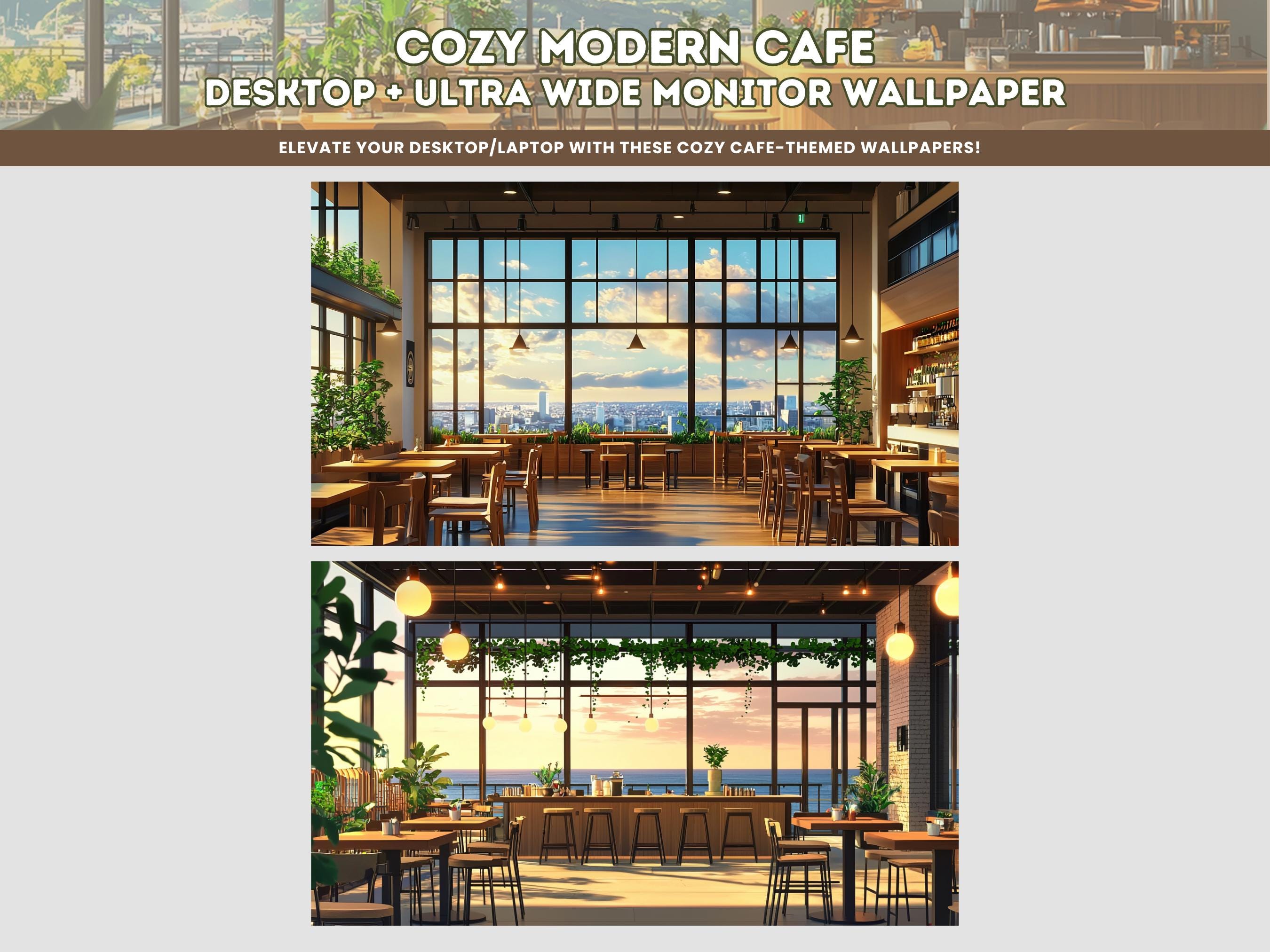 Cozy Stream Cafe Lofi Desktop Wallpaper Ultra-wide Monitor Ghibli ...