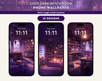 Witch Room Phone Wallpaper: Purple Cozy Lofi Aesthetic (Digital Download)