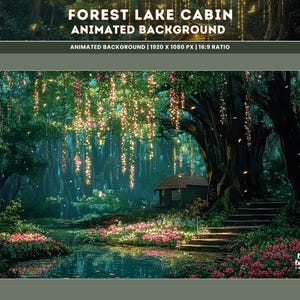 Fondo animado de bosque verde caprichoso Fondo de Vtuber de cabaña en el lago acogedor Escena animada de YouTube de Cottagecore