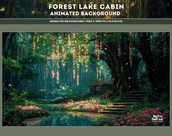 Whimsical Green Forest Animated Background Cozy Lake Cabin Vtuber Background Cottagecore YouTube Animated Scene