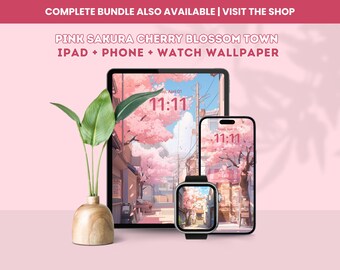Sakura Cherry Blossom iPad Wallpaper: Cozy Town Lofi (digital