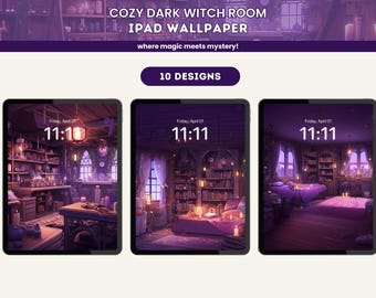 Purple Ipad Dark Witch Room Wallpaper Cozy Lofi Cottagecore Ipad Wallpaper Aesthetic HD Digital Background