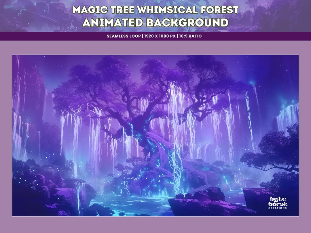 Purple Magical Tree Animated Background Whimsical Forest Seamless Loop ...