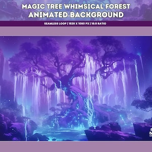 Sfondo animato di albero magico viola Foresta stravagante Loop senza soluzione di continuità YouTube VTuber Twitch Stream Meeting Sfondo Live Wallpaper