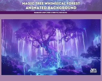 Purple Magical Tree Animated Background Whimsical Forest Seamless Loop YouTube VTuber Twitch Stream Meeting Background Live Wallpaper