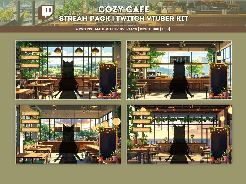 Cozy Modern Cafe Twitch Stream Pack Anime Vtuber Overlay Lofi Animated ...