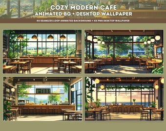 Cozy Cafe Animated Wallpaper: Ghibli-Inspired Lofi Stream Background (Digital Download)