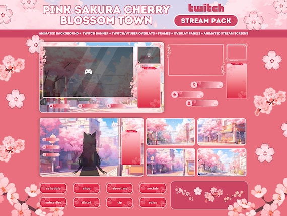 Pink Sakura Cherry Blossom Animated Twitch Stream Package (digital