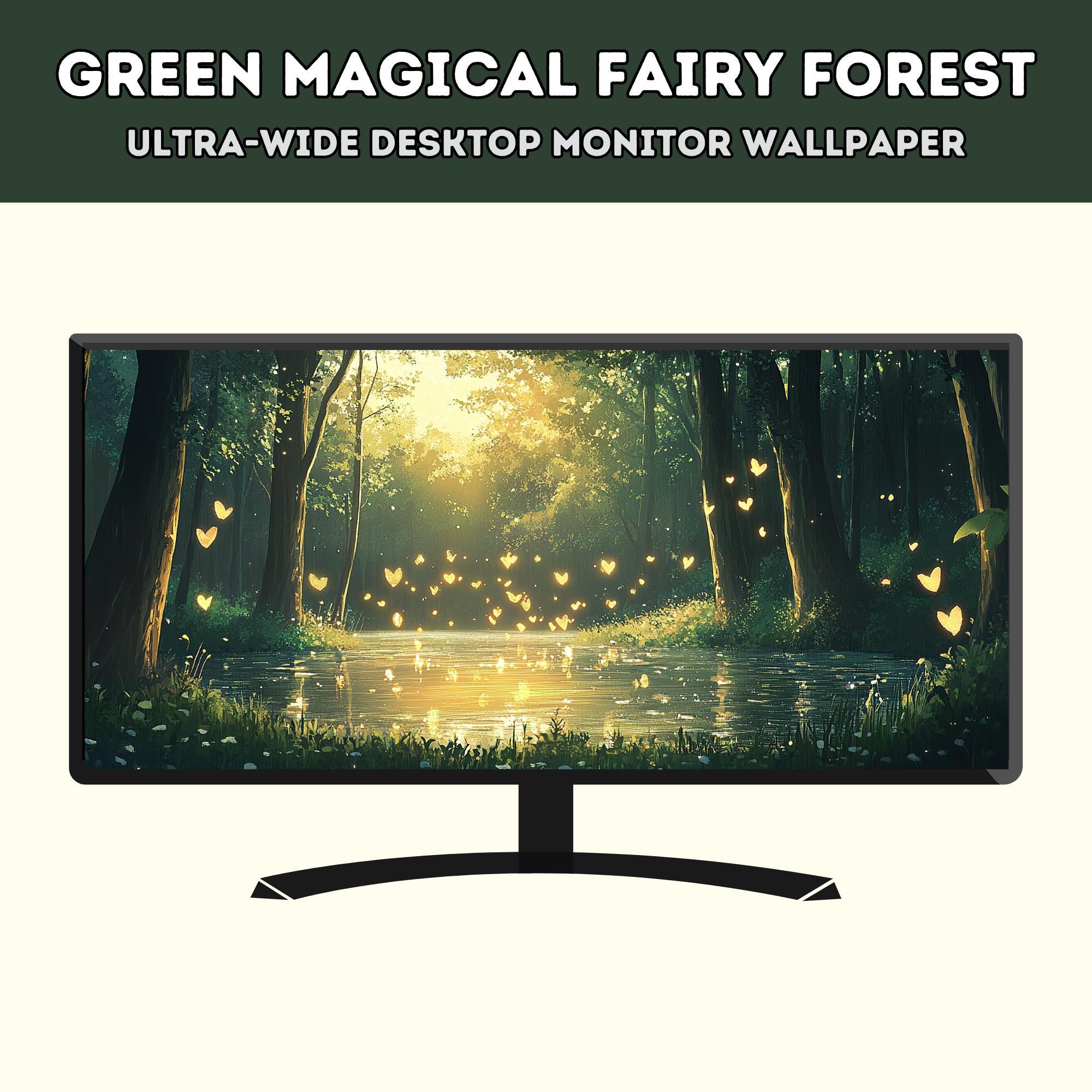 Green Fairy Forest Desktop Wallpaper | Lofi Cottagecore (digital ...