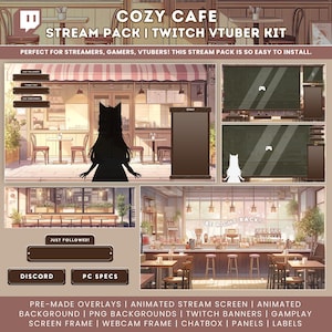 Pacote de transmissão animada Cozy Cafe Ghibli Cottagecore Twitch Overlay Vtuber Background Telas de transmissão animadas Streamlabs OBS