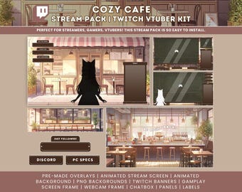 Animated Stream Pack Cozy Cafe Ghibli Cottagecore Twitch Overlay Vtuber Background Animated Stream Screens Streamlabs OBS
