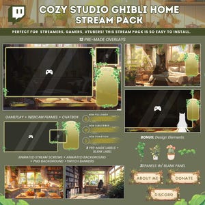 Cozy Stream Pack Studio Ghibli Cottagecore Home Twitch Overlay Vtuber Background Cozy Lofi Animated Background Stream Screen Streamlabs OBS