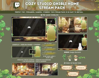 Gemütlicher Stream Pack Studio Ghibli Cottagecore Home Twitch Overlay Vtuber Hintergrund Gemütlicher Lofi Animierter Hintergrund Stream Bildschirm Streamlabs OBS
